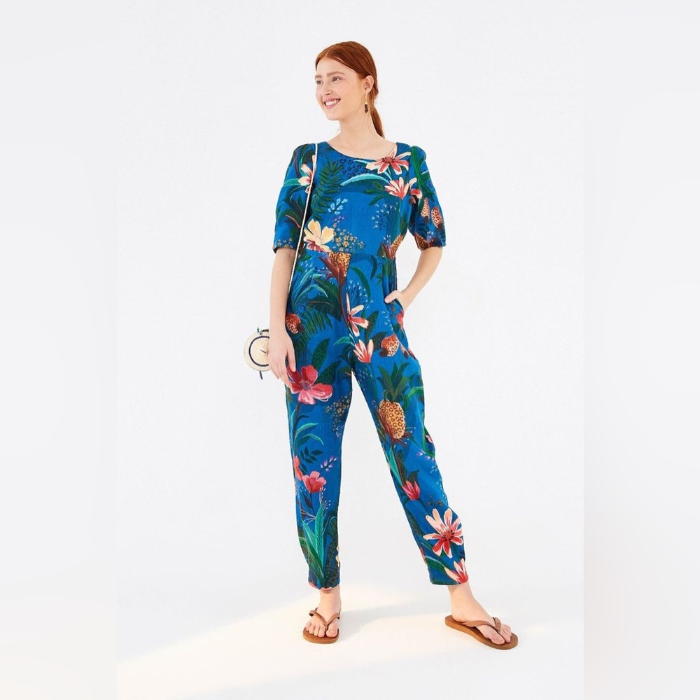 Farm Rio Jumpsuit Blue Jungle size XS